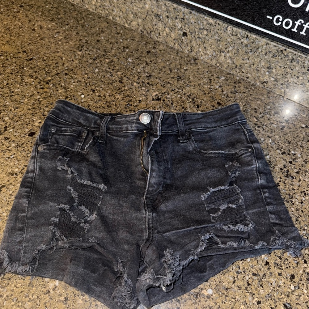 Aeropostale Black Distressed Jean Shorts